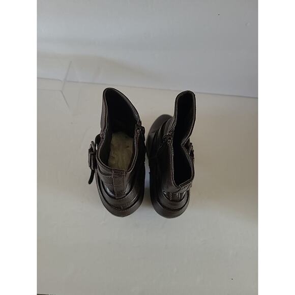 JUSTFAB Willena WMS 5.5 Boots Brown Mid Calf Block Heels Booties Buckle Zip - Picture 6 of 12